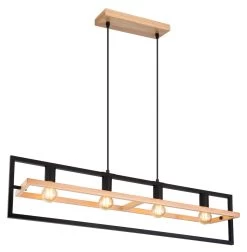 Globo Hanglamp Hout/Metaal Mat Zwart 4x E27 Socket