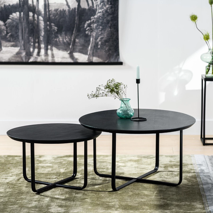 Set Bijzettafels D75/60 X H41/35 Black - Kruispoot - Afbeelding 4