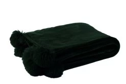 J-Line Plaid Pompom Zwart 130x170 Cm Polyester