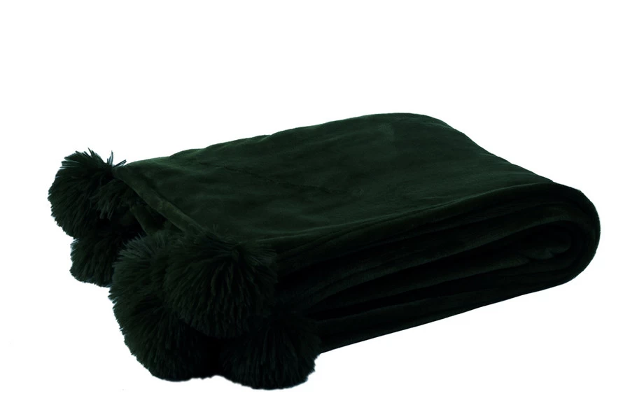 J-Line Plaid Pompom Zwart 130x170 Cm Polyester