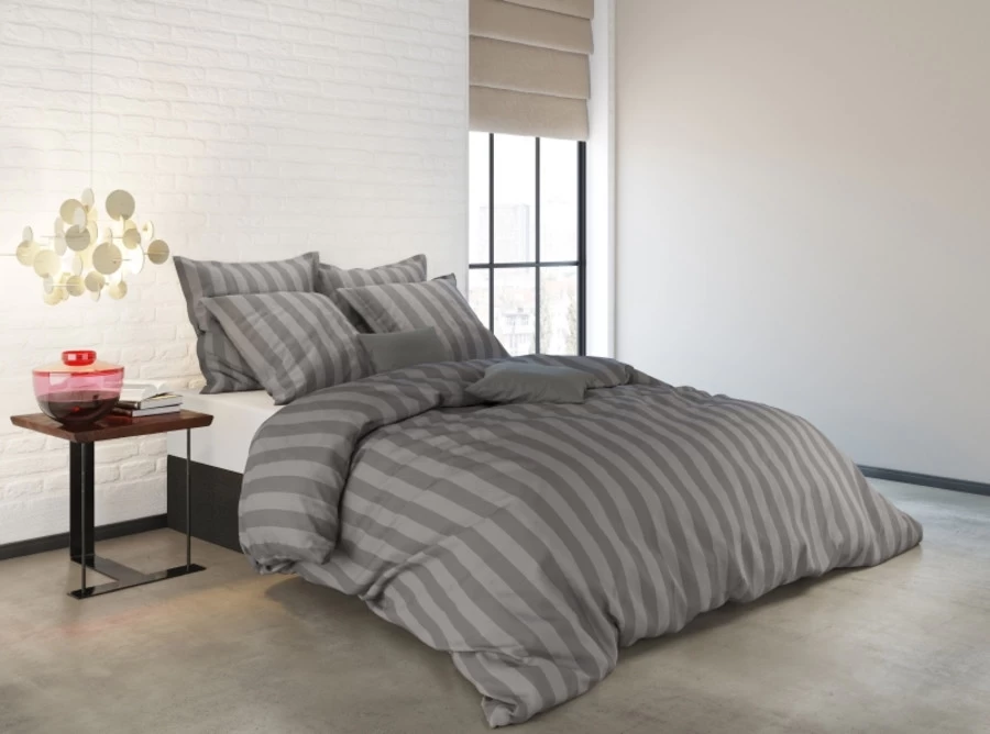 Clarysse Dekbedovertrek Satijn Streep 260x200 Cm Katoen Grijs