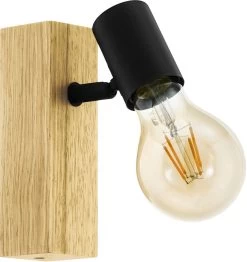 Eglo Townshend 3 Wandlamp Zwart/Hout 1x E27 Socket