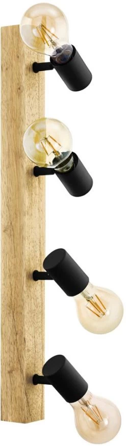 Eglo Townshend 3 Opbouwspot Zwart/Hout 4x E27 Socket