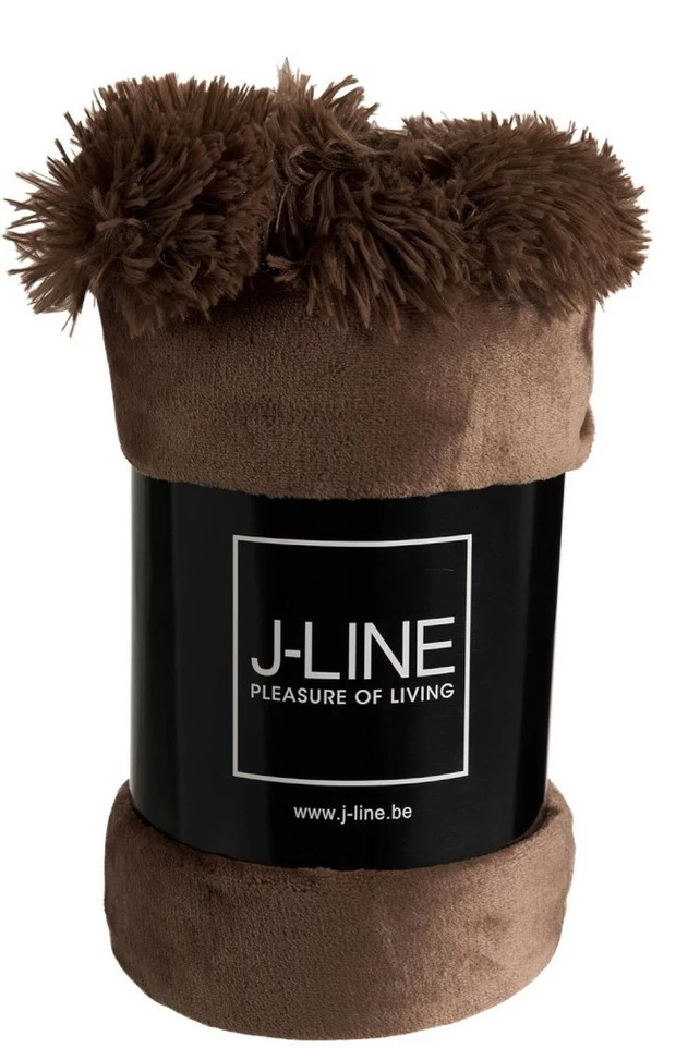 J-Line Plaid Pompom Bruin 176x128 Cm Polyester - Afbeelding 2