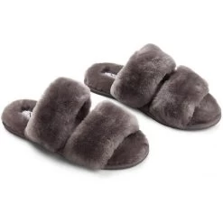 Pantoffels New Zealand Sheepskin Straps Dark Grey - Maat 42