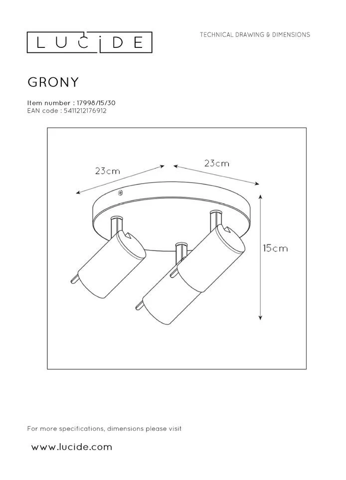 Lucide Grony Plafondspot Zwart Mat Goud 3x 5W Dim-to-Warm - Afbeelding 6