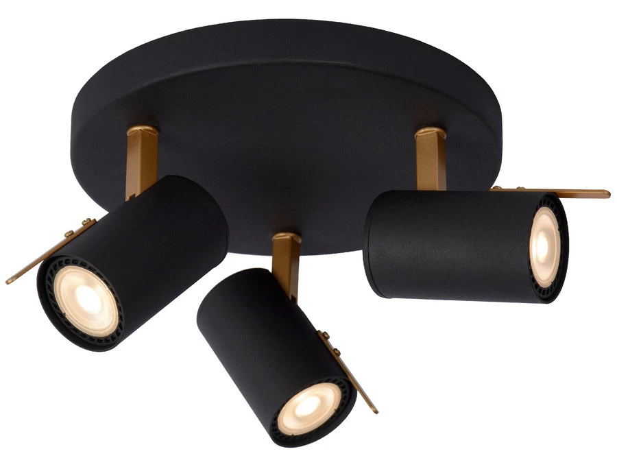Lucide Grony Plafondspot Zwart Mat Goud 3x 5W Dim-to-Warm