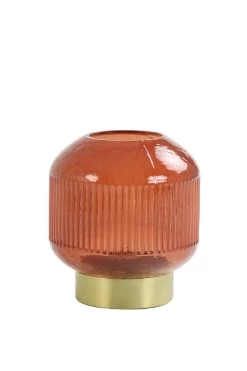 Light & Living Tafellamp LED Tingo 14.5x13cm - Glas - Steenrood + Brons
