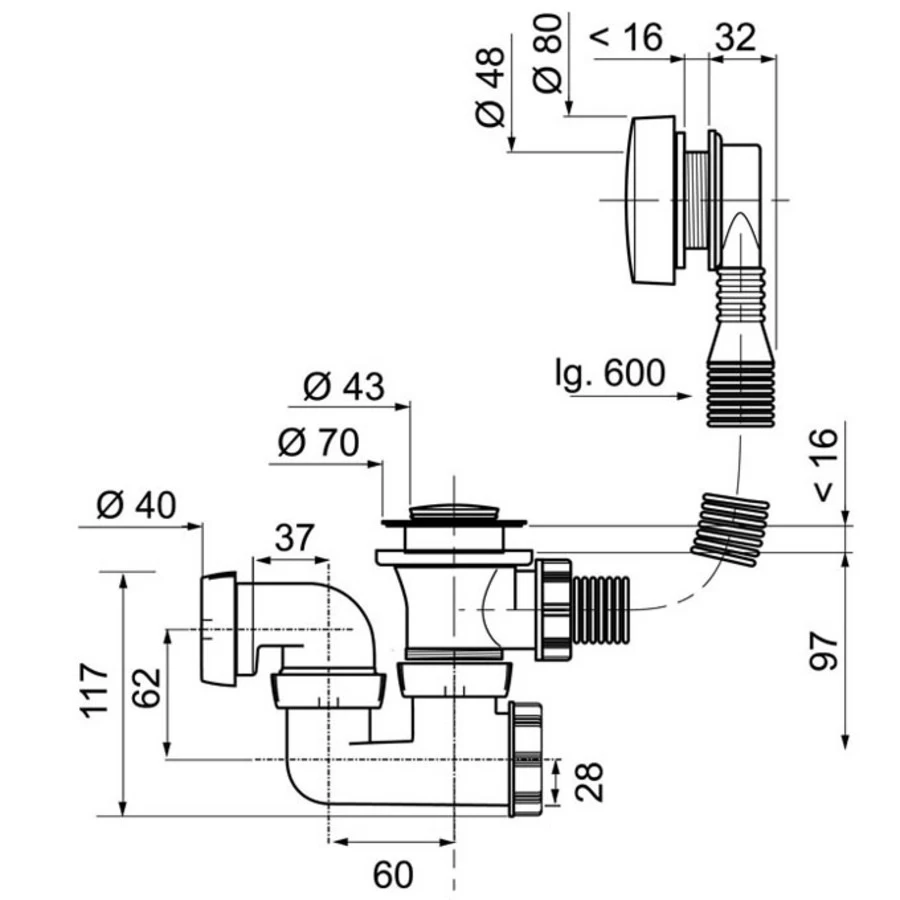 Wirquin Badsifon Met Overloop 700mm D40mm - 55l/m - Afbeelding 4