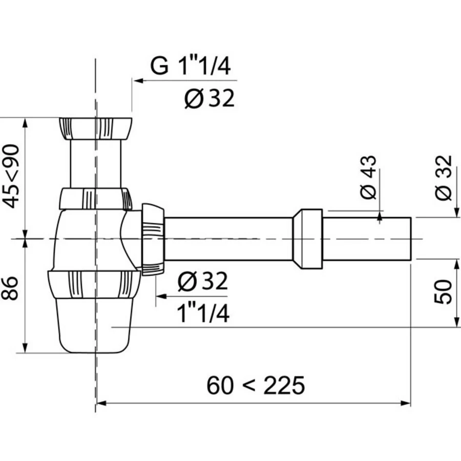 Wirquin Sifon Voor Wastafel Wit Met Muurbuis En Rozet - D32/135-180mm - Afbeelding 2