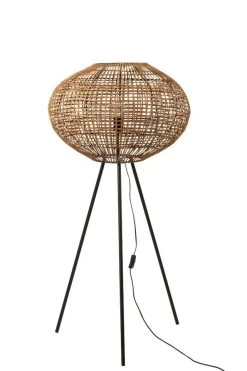 J-Line Staanlamp Rattan/Metaal Driepotig 61x61x133 Cm - Bruin/Zwart