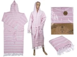 Badjas Fouta Hamam M Roze/Wit