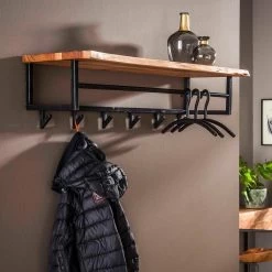 Kapstok Edge 6 Haken + Hoedenplank Massief Acacia Naturel