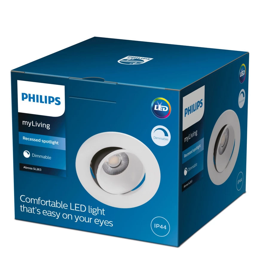 Philips Abrosa Inbouwspot Wit-Wit 9W - 2700K - IP44