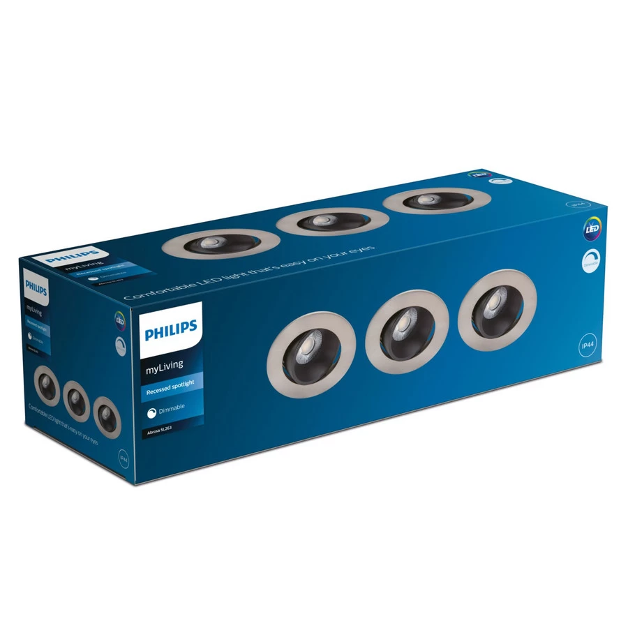 Philips Abrosa Inbouwspot Nickel-Zwart 3-Pack - 9W - 2700K - IP44