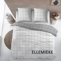 Carlina Dekbedovertrek Ellemieke Ruit Wit|Grijs 270x220 Cm Flanel