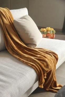 Plaid Grand Luxe Microfibre Okergeel 150x200 Cm 280g|m2