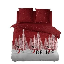 Carlina Dekbedovertrek Delice Sneeuwman Rood|Wit 200x220 Cm Flanel
