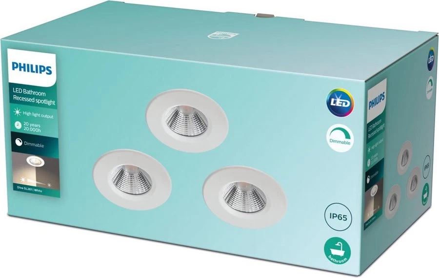 Philips Dive SL261 Inbouwspot Wit Dimbaar 5.5W - 85 Mm - 3-pack - Afbeelding 2