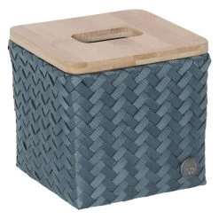 Handed By Tissue Box Top Fit Square 14x15x15 Cm - Handgemaakt - Steel Blue
